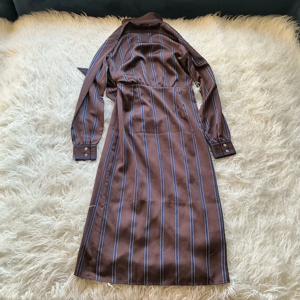 Loft Striped Satin Midi Wrap Dress‎ - Picture 5 of 5